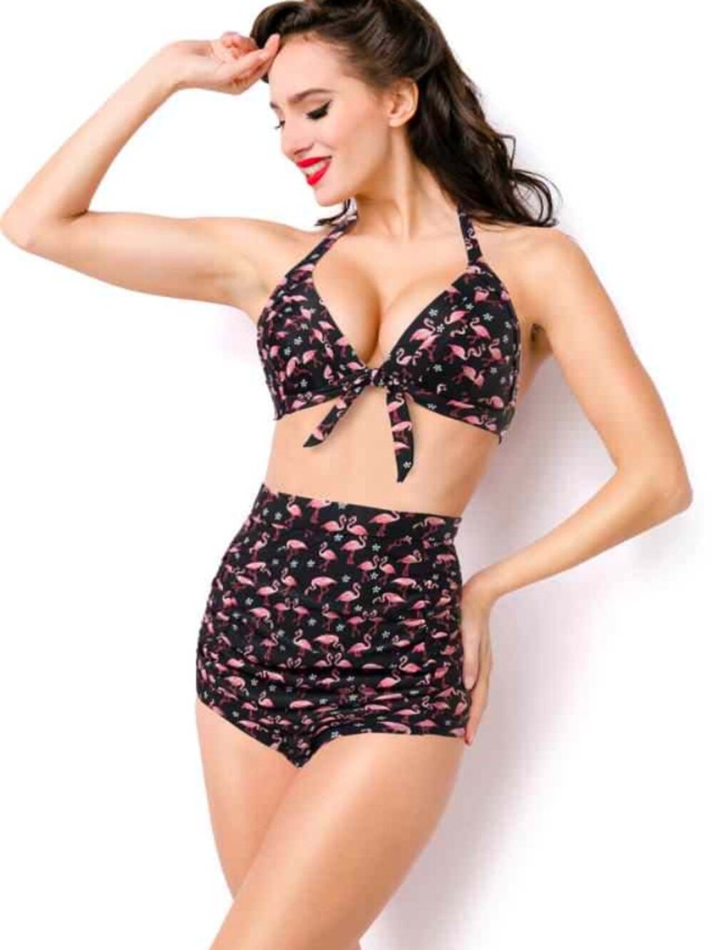 4101X Waterfowl Print  Retro High Waist Swimset